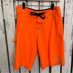 Quicksilver Swim Trunks Mens Size 29 Neon Orange Board Shorts Unlined Beach Pool